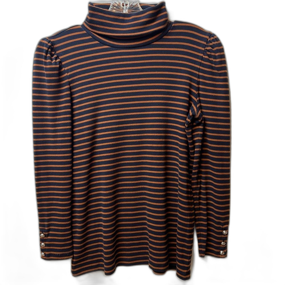 Talbots Petites Striped Turtleneck Sweater Navy Bronze Size Mp